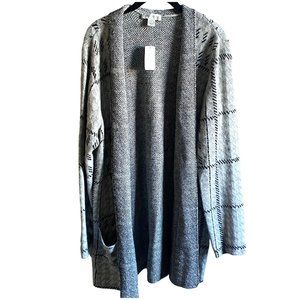 Christopher & Banks Womens Heavy Knit, Plaid Cardigan-Gray-Size Large-NWT